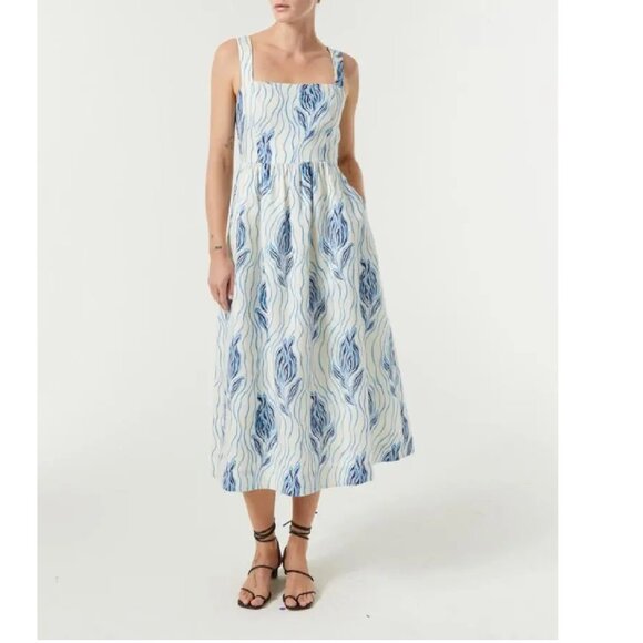 NWT $475 RHODE MARLA LINEN MIDI DRESS IN MACADAMIA NICOBAR TULIP PRINT SIZE 4 - Picture 1 of 9
